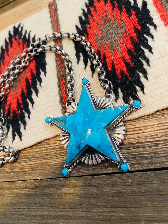 Navajo Turquoise & Sterling Silver Star Necklace … - image 4