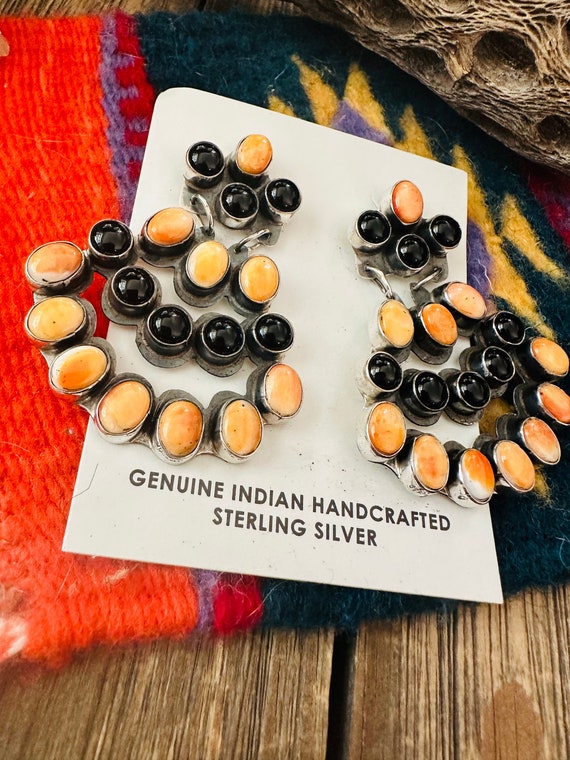 Navajo Onyx, Orange Spiny & Sterling Silver Clust… - image 3