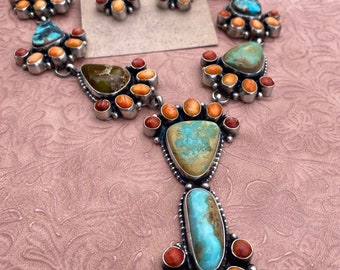 Sheila Becenti Royston Turquoise & Spiny Drop Necklace Set