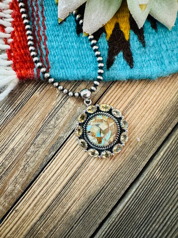 Handmade Sterling Silver, Turquoise & Citrine Clus
