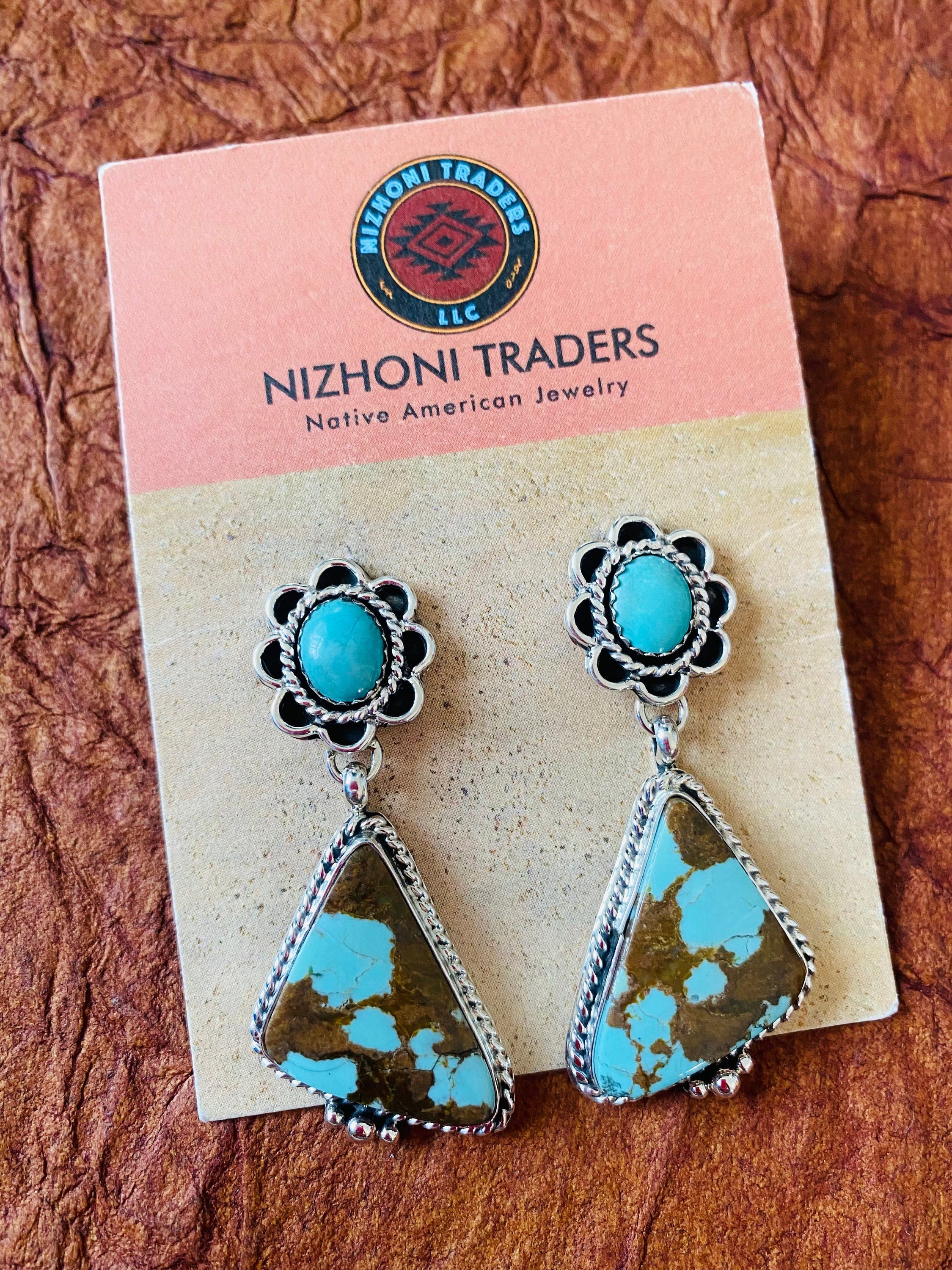 ナバホ インディアン ターコイズ フラワーイヤリング Indian jewellery（インディアンジュエリー）GENUINE ターコイズ