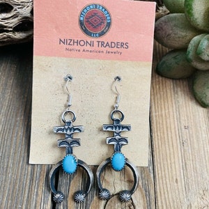 Navajo Turquoise & Sterling Silver Naja Cross Dangle Earrings By Kevin Billah