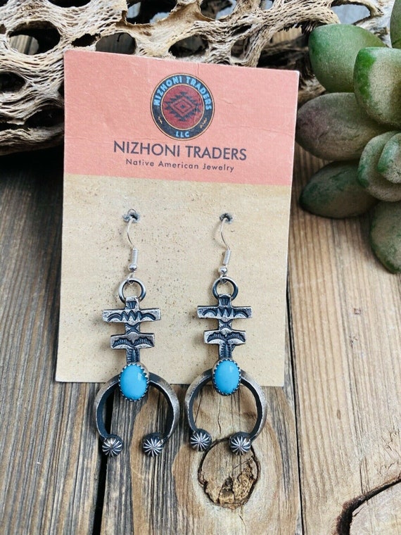 Navajo Turquoise & Sterling Silver Naja Cross Dan… - image 1