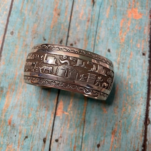 Navajo Hand Stamped Sterling Silver Cuff Bracelet Signed
