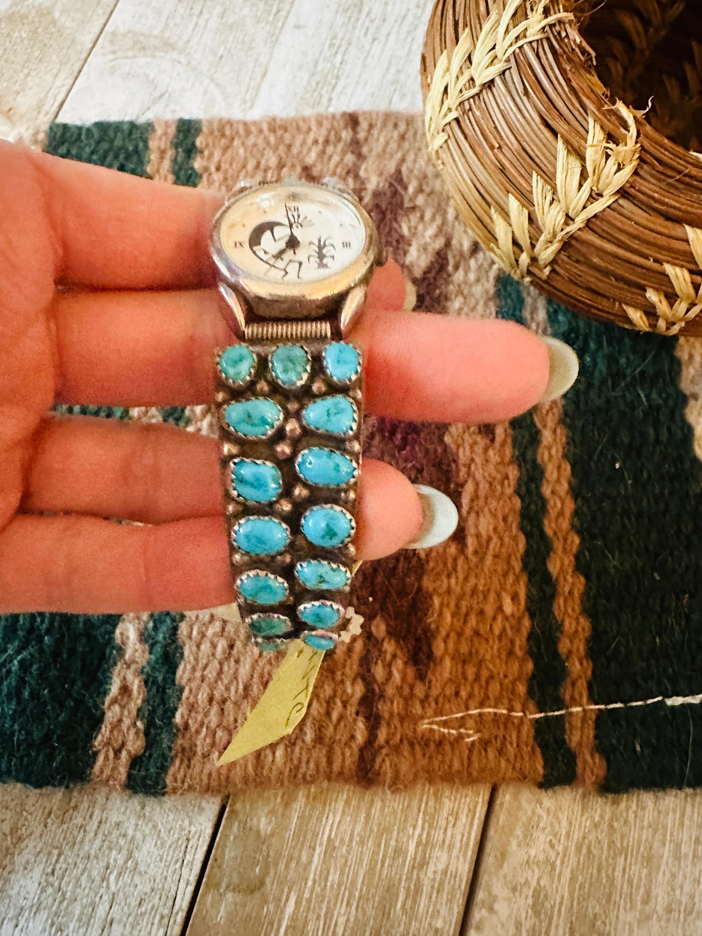 Old Pawn Vintage Navajo Turquoise & Sterling Silver Watch- - Etsy