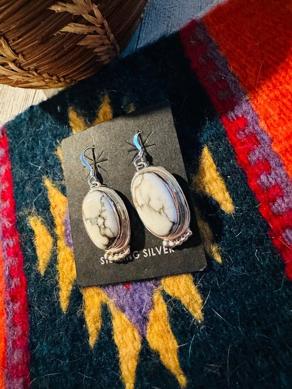 Navajo Howlite and Sterling Silver Dangle Earrings - image 4