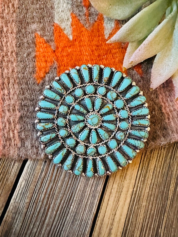 Navajo Sterling Silver and Turquoise Cluster Brooc