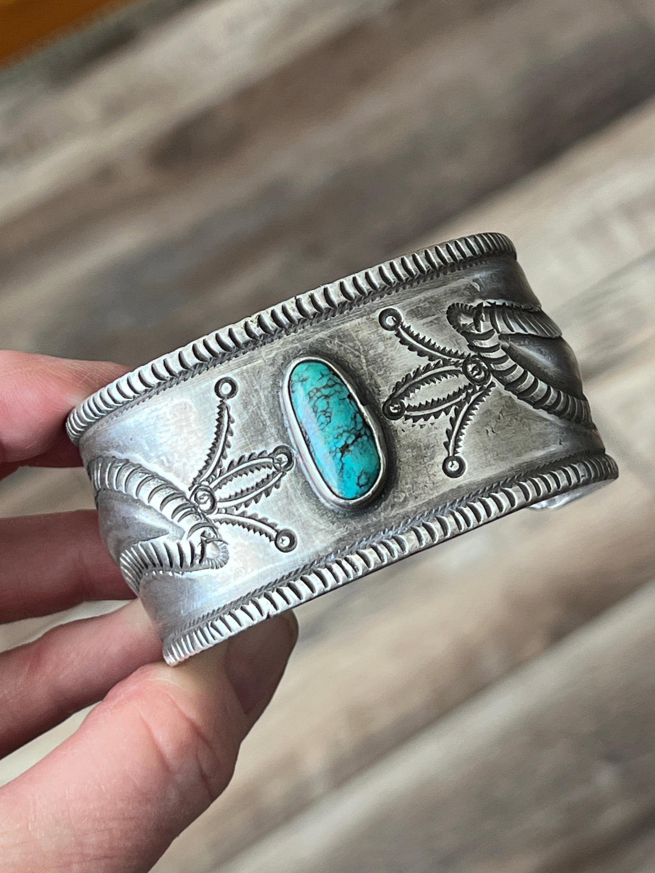 Hand Forged Old Pawn Sterling Silver & Turquoise Ingot Cuff Bracelet by ...