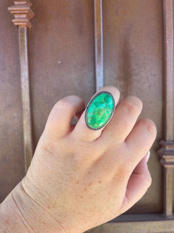 Navajo Sterling Silver & Green Kingman Turquoise … - image 4