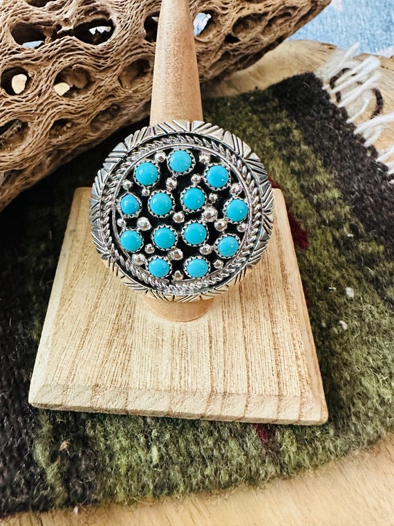 Navajo Sterling Silver & Turquoise Cluster Ring S… - image 4