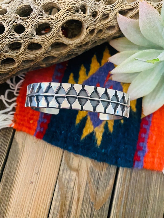 David Benally Vintage Native American Navajo Opal Sterling Silver Geomtric Bracelet David Benally Vintage Native American Navajo Opal Sterling Silver Geomtric Bracelet