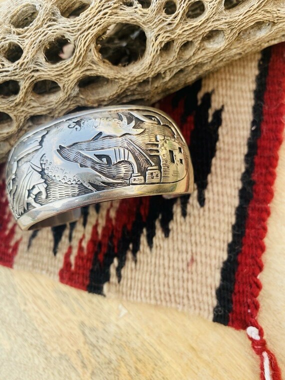 Vintage Navajo Sterling Silver Story Teller Cuff … - image 3