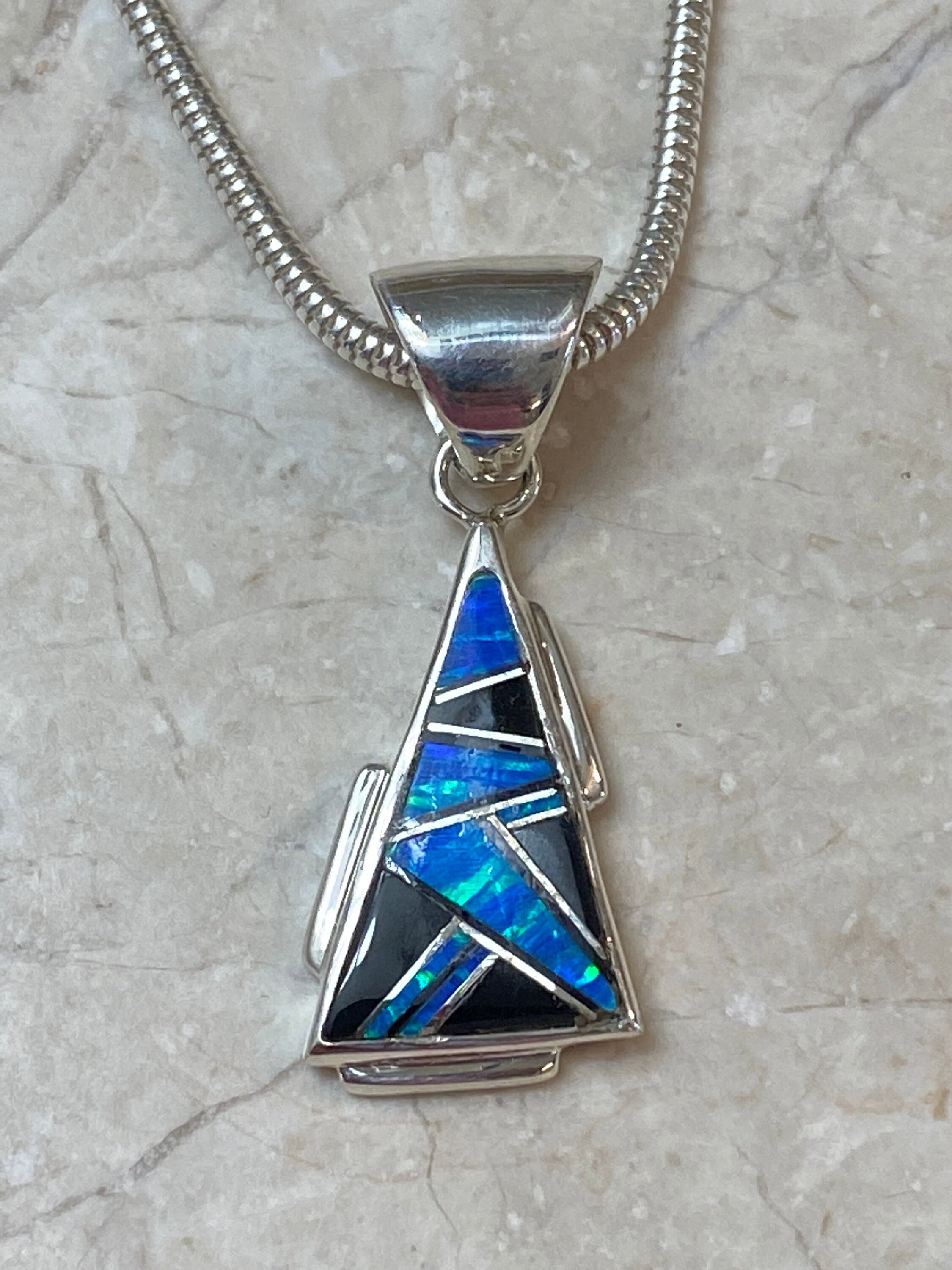 Enchanting Native American Navajo Lapis Sterling Silver Zia Necklace Enchanting Native American Navajo Lapis Sterling Silver Zia Necklace