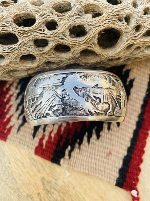 Vintage Navajo Sterling Silver Story Teller Cuff B