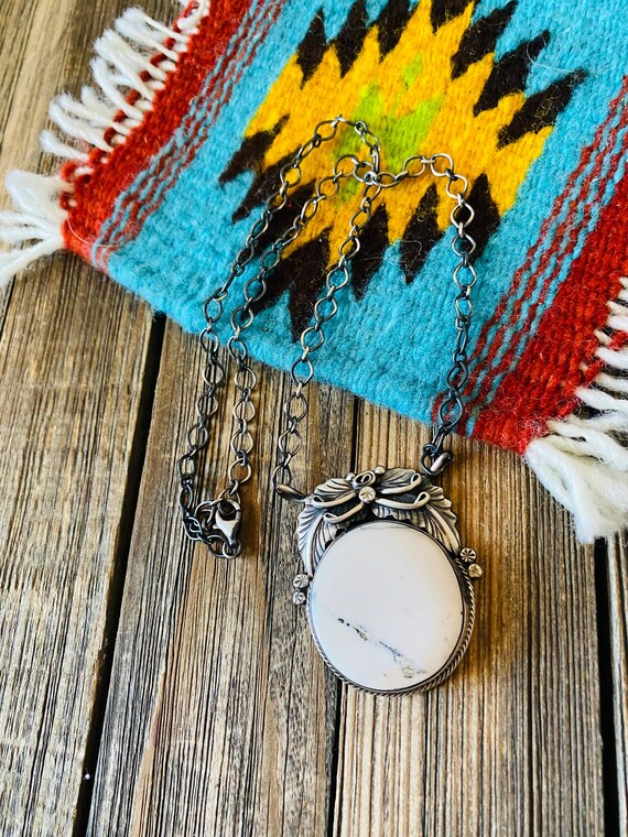 Navajo Sterling Silver & White Buffalo Necklace S… - image 4