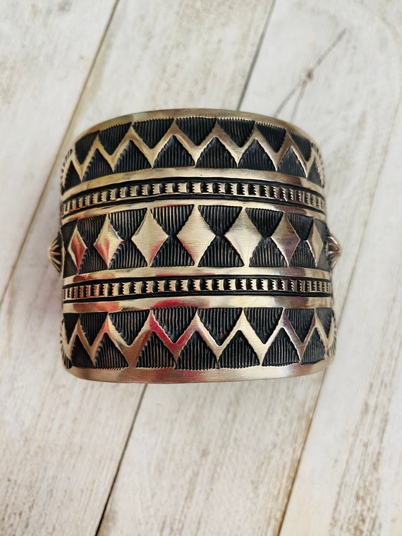 Navajo Hand Stamped Sterling Silver Cuff Bracelet… - image 1