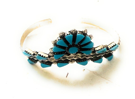 Zuni Sterling Silver & Turquoise Cluster Cuff Bra… - image 7