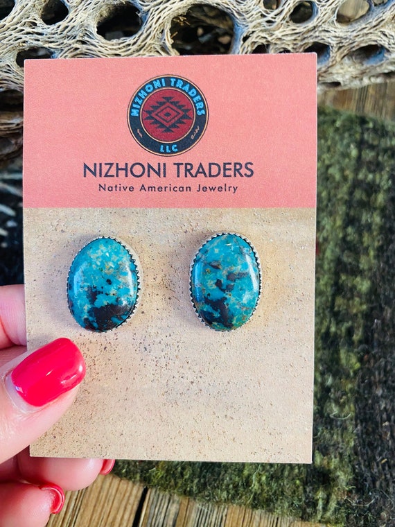 Navajo Turquoise & Sterling Silver Stud Earrings - image 5
