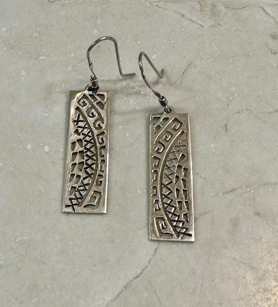 Tribal Patterned Rectangle Earrings on Hook - image 3