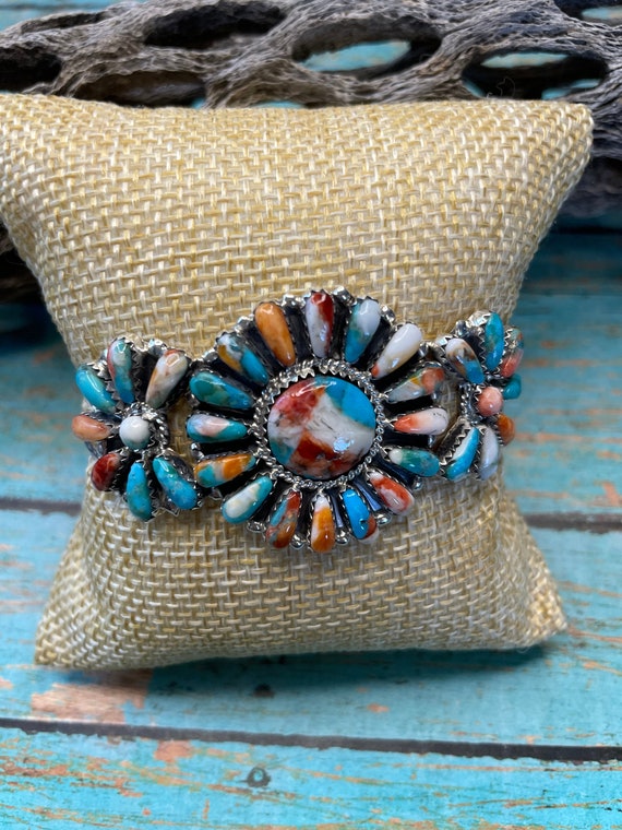 Navajo Multi Stone Spice And Sterling Silver Clus… - image 2