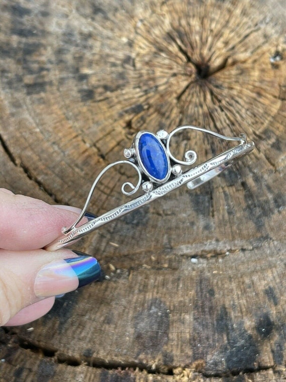 Sterling Silver Blue Lapis Intricate Bracelet Sign