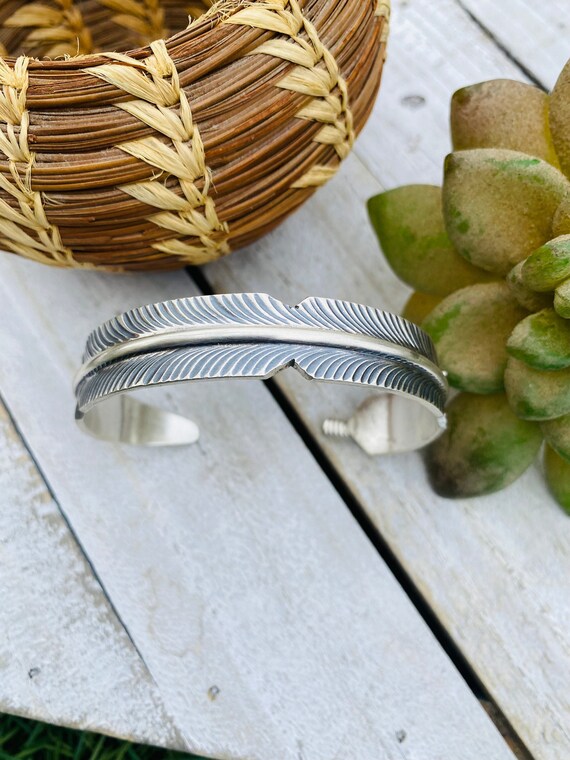 Navajo Sterling Silver Hand Crafted Feather Cuff B