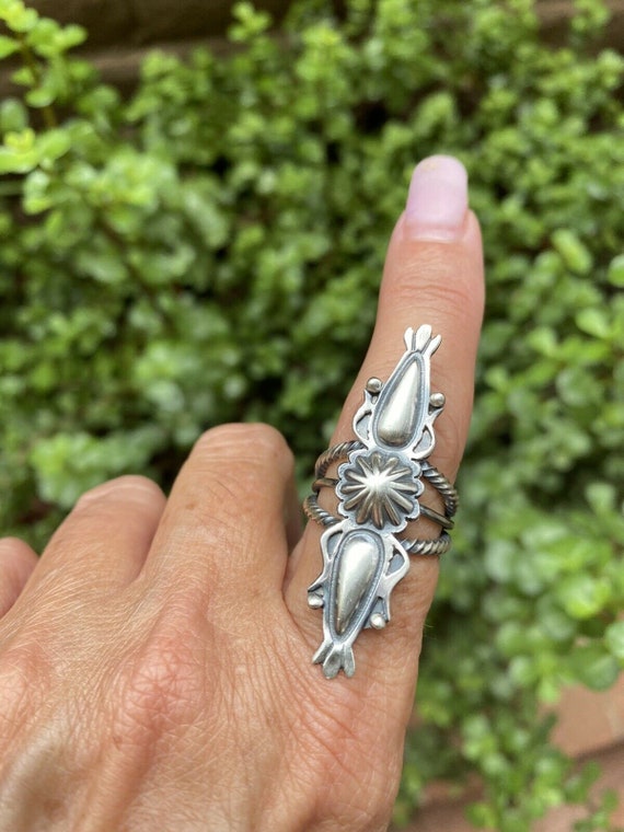 Navajo Sterling Silver Concho Star Hand Stamped R… - image 3