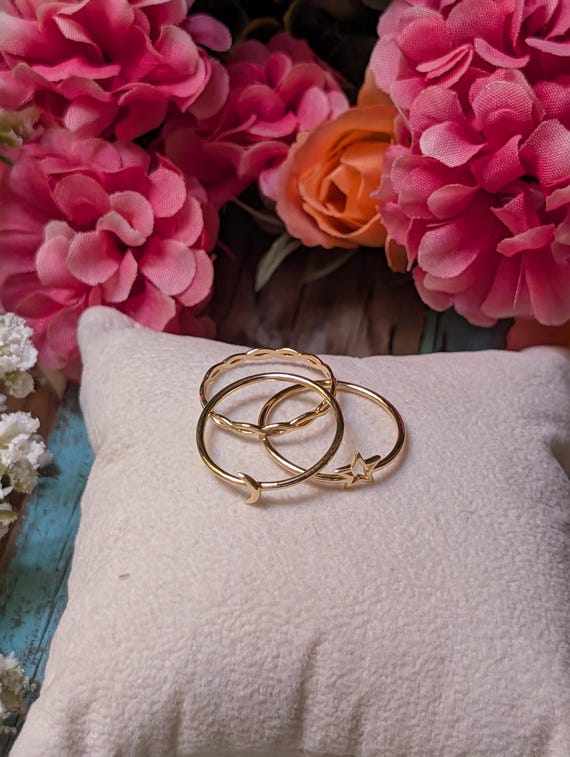 Gold Plated Celestial Stacking Ring Set of 3 - image 2