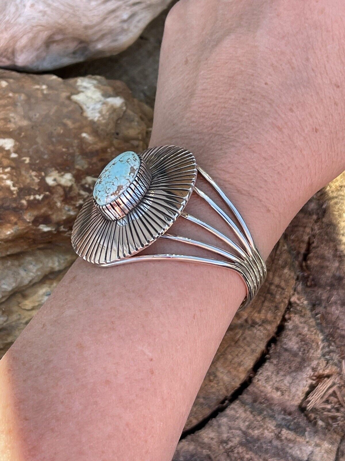 Navajo Handmade Sterling Silver & Number 8 Turquoise Signed