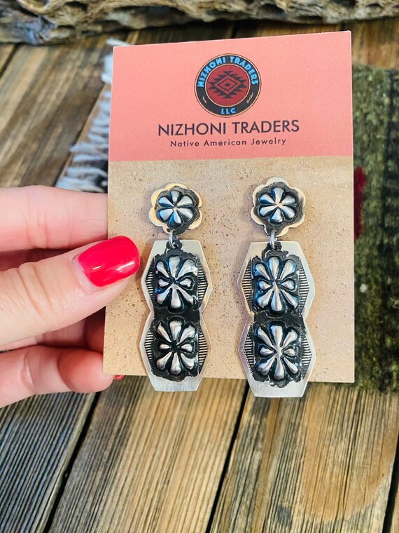 Navajo Sterling Silver Concho Dangle Earrings By … - image 4