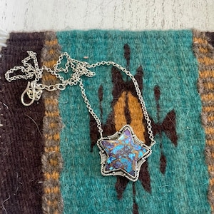 Handmade Sterling Silver Blue Mojave Star Necklace Signed Nizhoni