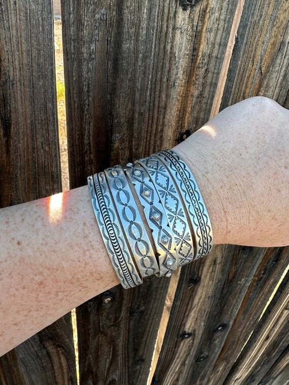 Beautiful Navajo Hand Stamped Bracelet Cuff Signe… - image 5