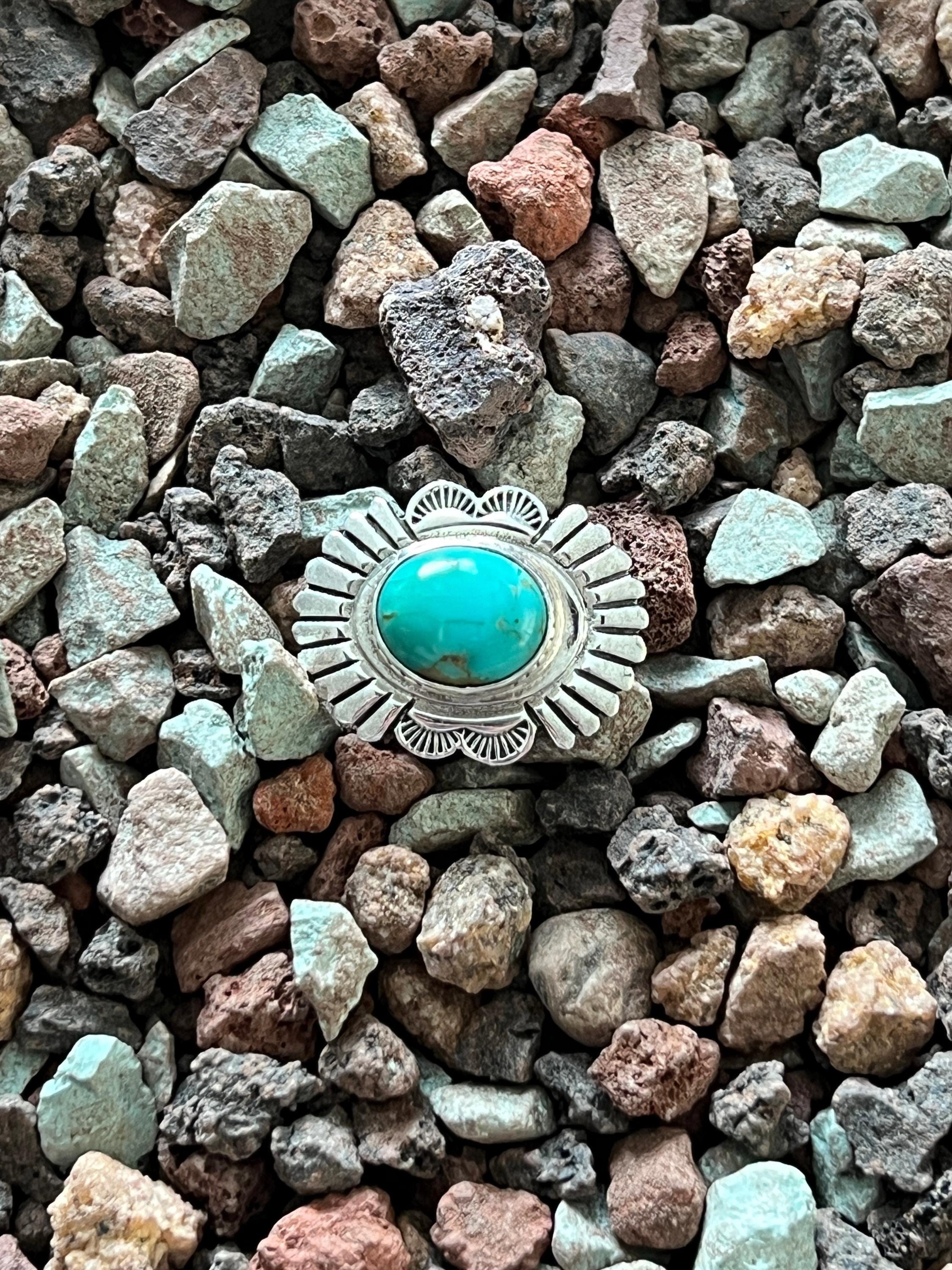 Sterling Silver and Oval Kingman Turquoise Concho Slide - Etsy