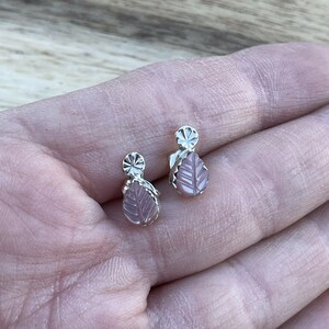 Zuni Sterling Silver & Pink Mussel Shell Leaf Earrings