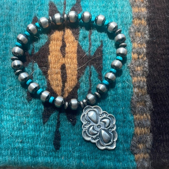 Navajo Sterling Silver Turquoise Beaded Stretch Ch