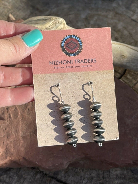Navajo Sterling Silver Disk Bead Dangle Earrings - image 2
