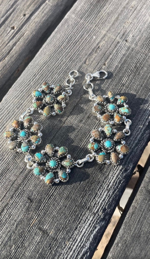 Handmade Sterling Silver And Turquoise Cluster Br… - image 1
