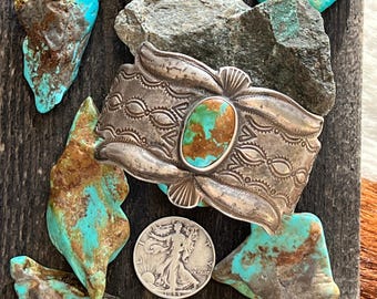 Hand Forged Old Pawn Sterling Silver Ingot Cuff Bracelet by Santa Fe Artist, Buffalo: The Royston