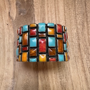 Handmade Multi Stone & Sterling Silver Cuff Bracelet