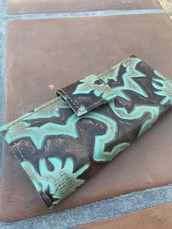 Hand Tooled Turquoise Southwestern Leather Wallet - image 1