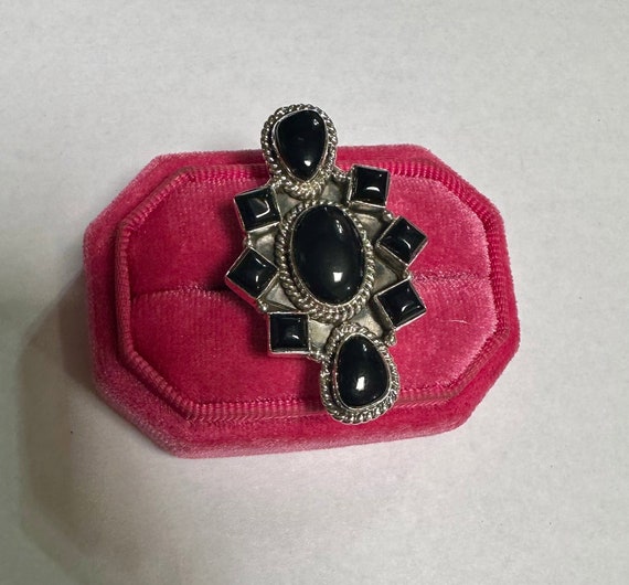 Handmade Onyx & Sterling Silver Adjustable Ring Signed Nizhoni View 5