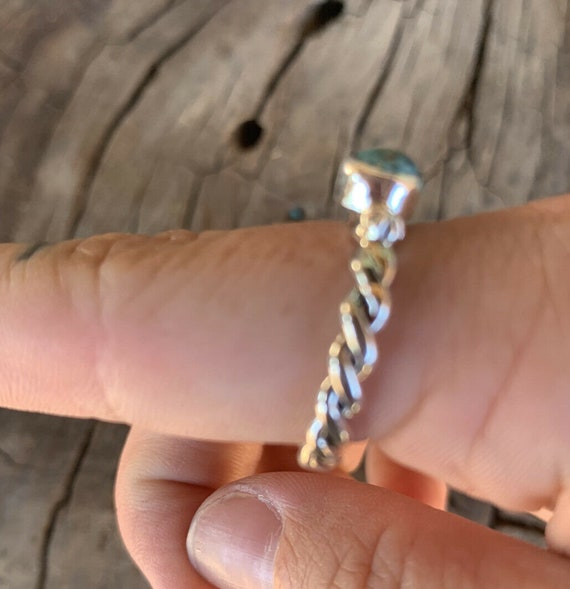 Navajo Turquoise Sterling Silver Braided Ring - image 4