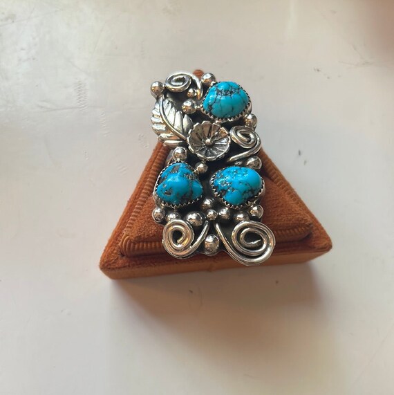Navajo Sterling Silver & Turquoise Flower Ring Si… - image 6