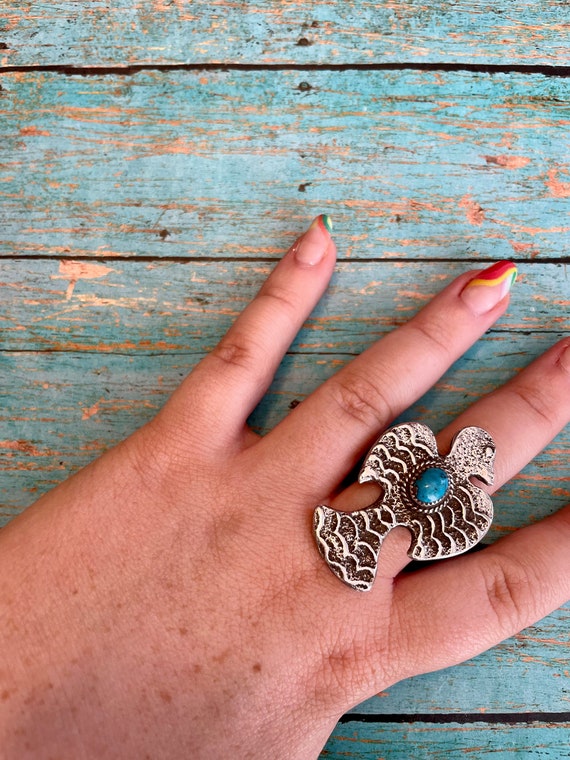 Navajo Turquoise & Sterling Silver Adjustable Ring - image 2