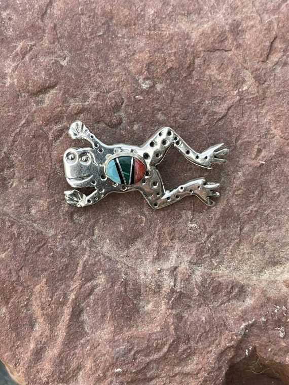Navajo Sterling Silver Multi Stone Leap Frog Pend… - image 2