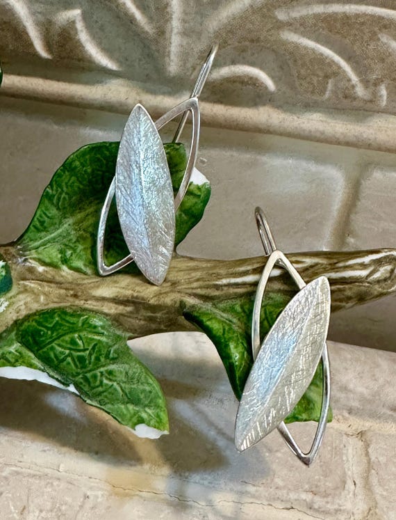 Scoured Leaf Over Wire Frame Earrings - image 2