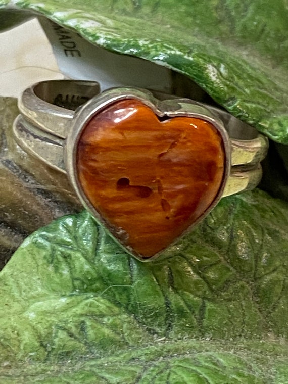 Navajo Orange Spiny Sterling Heart Ring 11 - image 2