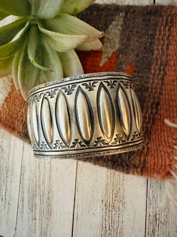Navajo Hand Stamped Sterling Silver Cuff Bracelet - image 4