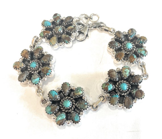Handmade Sterling Silver And Turquoise Cluster Br… - image 7
