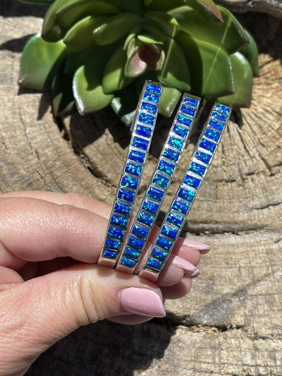 Navajo Sterling Silver & Blue Opal Cuff Bracelet … - image 1